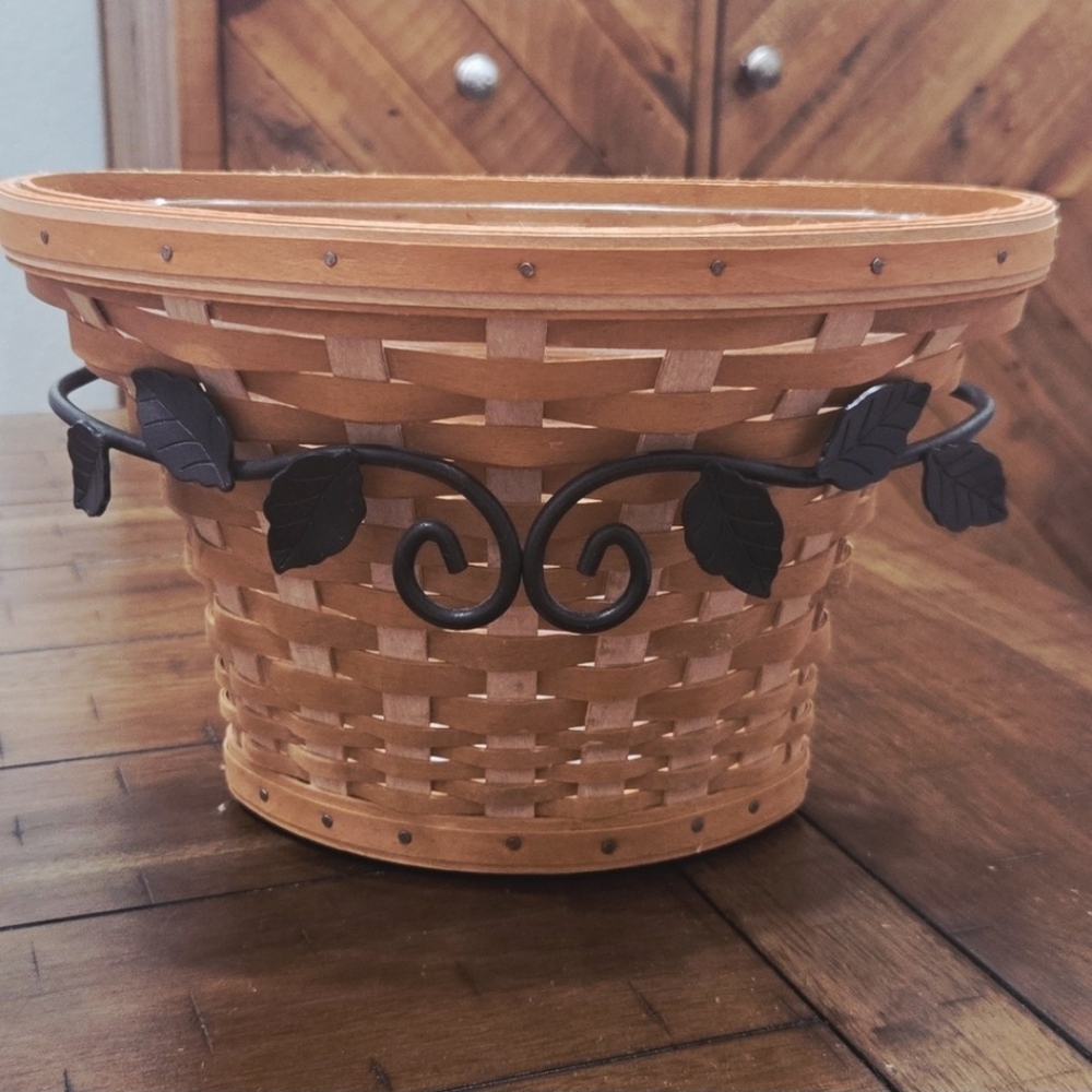 Longaberger Wall Vase Hanging Basket & Wrought Iron Stand